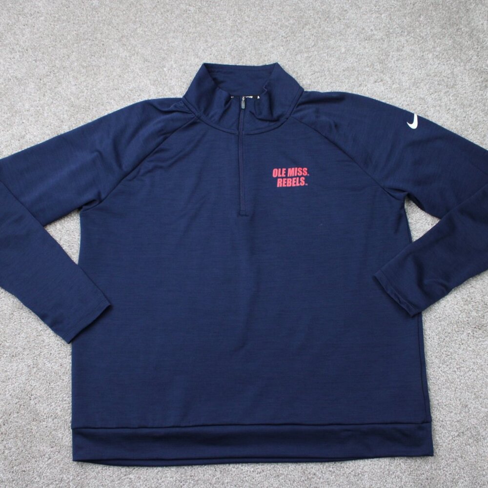 Nike Ole Miss Rebels Sweatshirt Womens Large Blue Pacer 1/2 Zip Dri-Fit Pullover